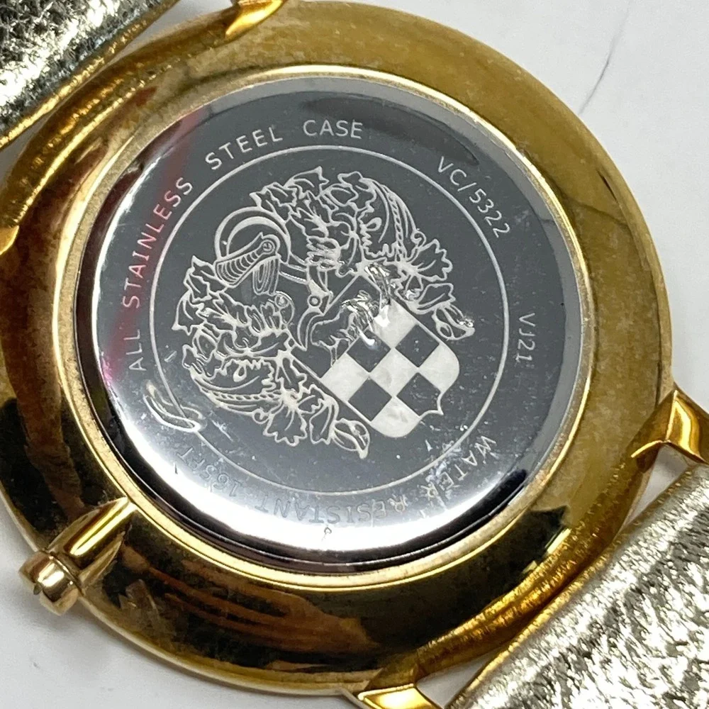 Vince Camuto Women's Watch 40mm Floral Dial Gold Tone Leather New Battery 8.25